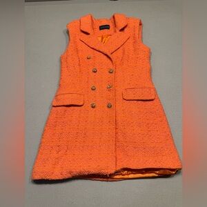 Vibrant Orange Sleeveless Vest with Notched Collar